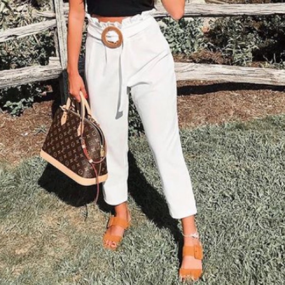 White Paperbag Waist Pants